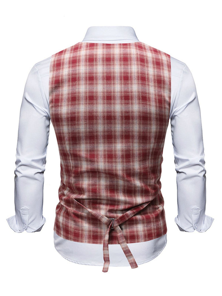 Gilet de Costume à Carreaux Top Vintage Unisexe Avec Buttons