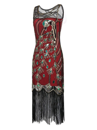 [Produits en Liquidation] Robe Charleston Bordeaux Cocktail Vintage Années 20 Gatsby de Perle Paillettes