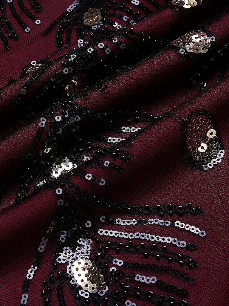 [Produits en Liquidation] Robe Charleston Bordeaux Cocktail Vintage Années 20 Gatsby de Perle Paillettes