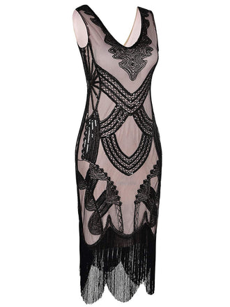 [Produits en Liquidation] Robe Charleston Vintage Année 20 Gatsby Franges en Perles de Paillettes
