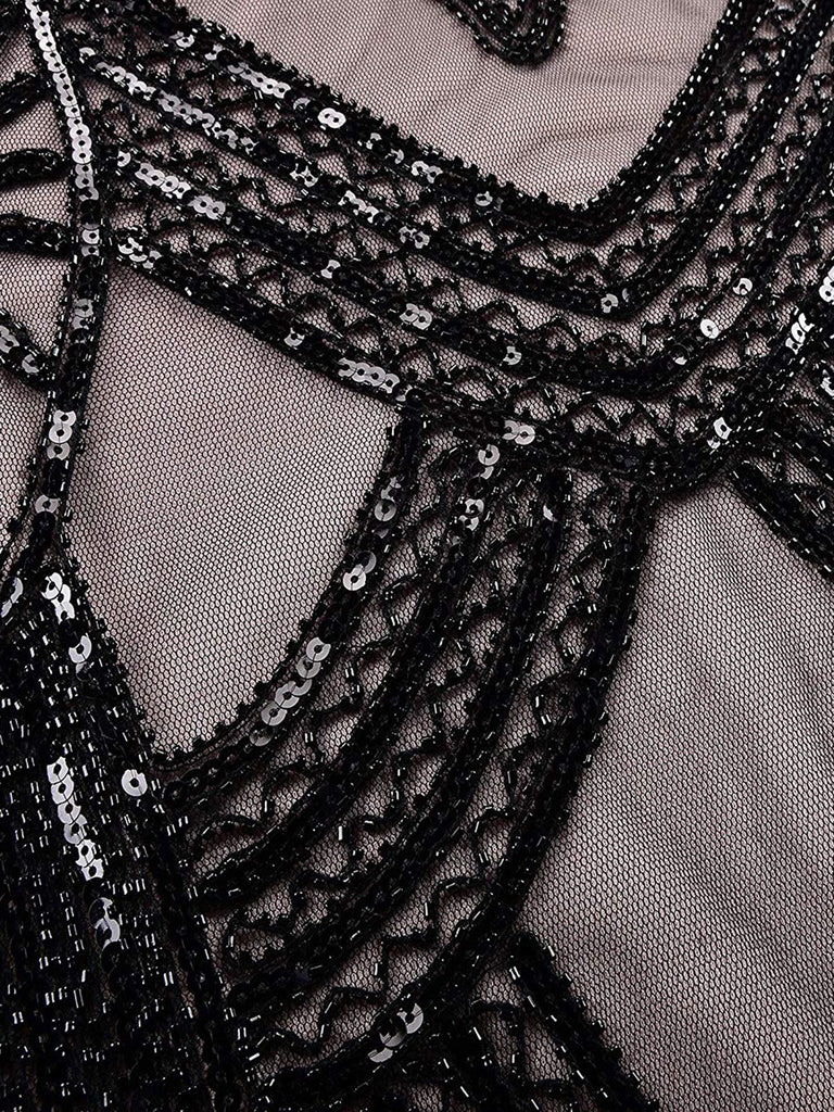 [Produits en Liquidation] Robe Charleston Vintage Année 20 Gatsby à Franges en Perles de Paillettes