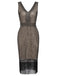 [Produits en Liquidation] Robe Charleston à Col V Cocktail Vintage Année 20 à Franges et Sequins d'abricot