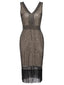 [Produits en Liquidation] Robe Charleston à Col V Cocktail Vintage Année 20 à Franges et Sequins d'abricot