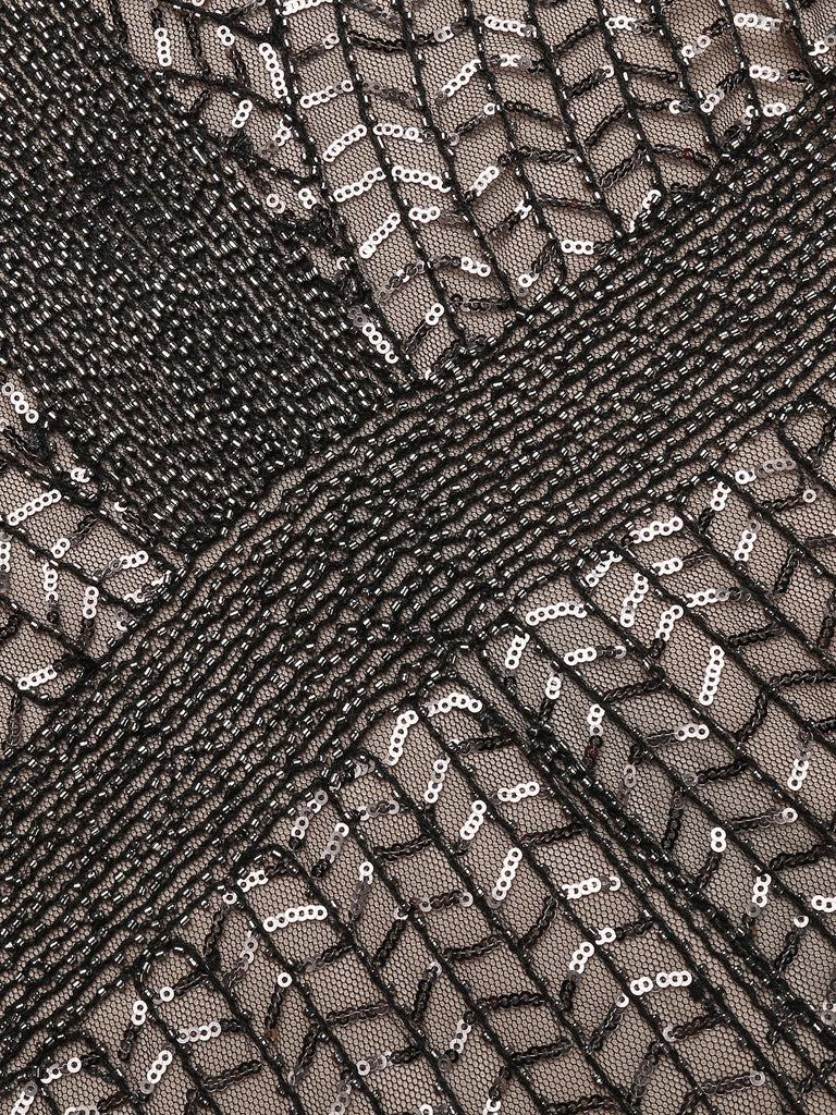 [Produits en Liquidation] Robe Charleston à Col V Cocktail Vintage Année 20 à Franges et Sequins d'abricot
