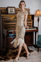 Robe Charleston Vintage Abricot Années 20 Frangée à Perles et Sequins Chic