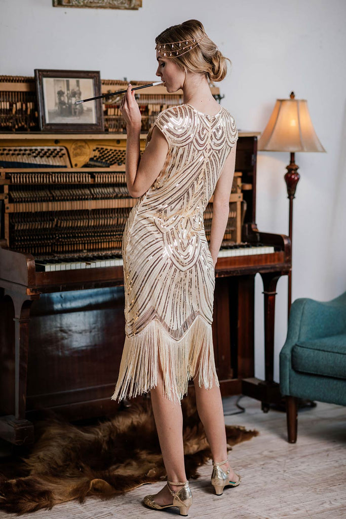 Robe Charleston Vintage Gatsby Année 20 à Franges Paillettes Soirée Cocktail