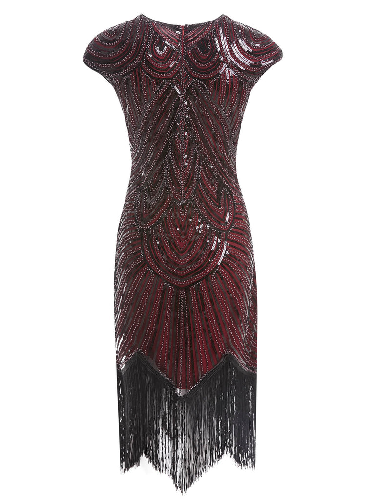 Robe Charleston Vintage Année 20 Gatsby Frangée à Perles et Sequins Bordeaux