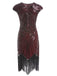 Robe Charleston Vintage Année 20 Gatsby Frangée à Perles et Sequins Bordeaux