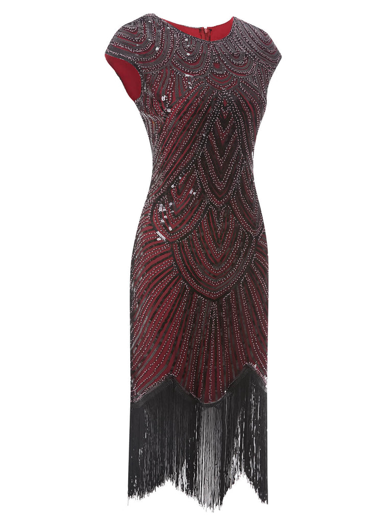 Robe Charleston Vintage Année 20 Gatsby Frangée à Perles et Sequins Bordeaux
