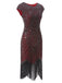 Robe Charleston Vintage Année 20 Gatsby Frangée à Perles et Sequins Bordeaux