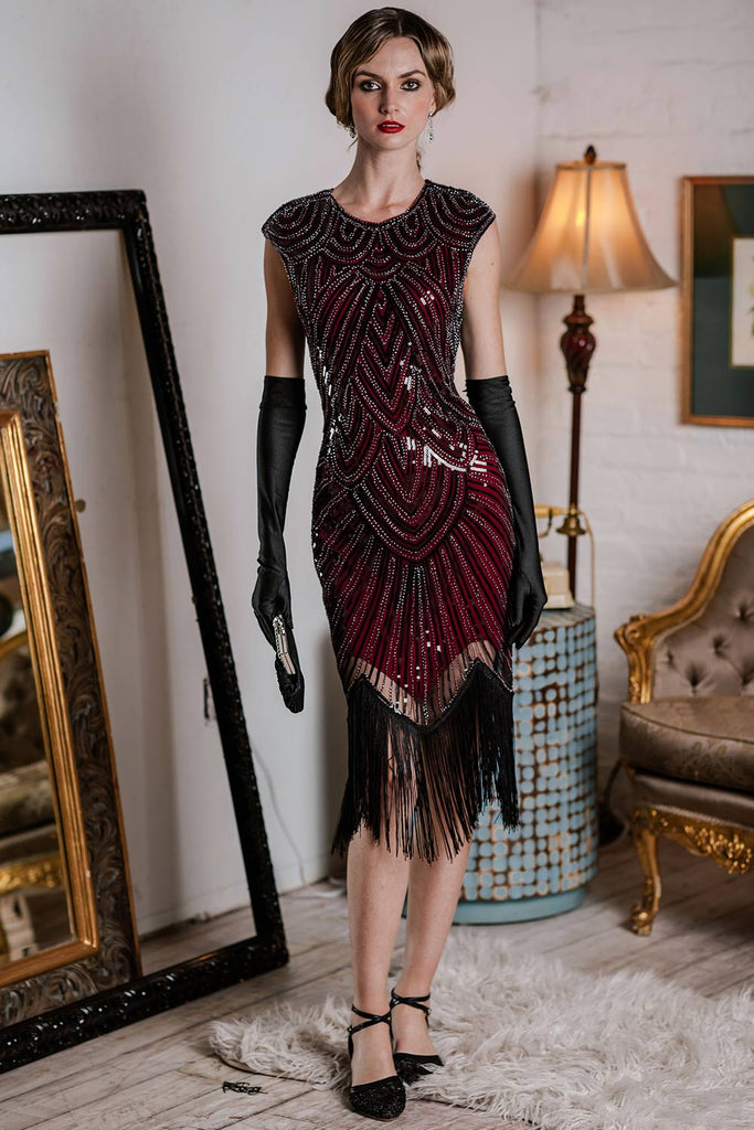 Robe Longue Année 20 Gatsby Bordeaux - Louise Vintage