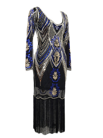 Robe Charleston Vintage Année 20 Bleu Flapper à Sequins Soirée Cocktail Chic
