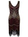 [Produits en Liquidation] Robe Charleston Vintage Année 20 Imprimer Sequin Franges Agrémentées Bordeaux