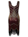 [Produits en Liquidation] Robe Charleston Vintage Année 20 Imprimer Sequin Franges Agrémentées Bordeaux