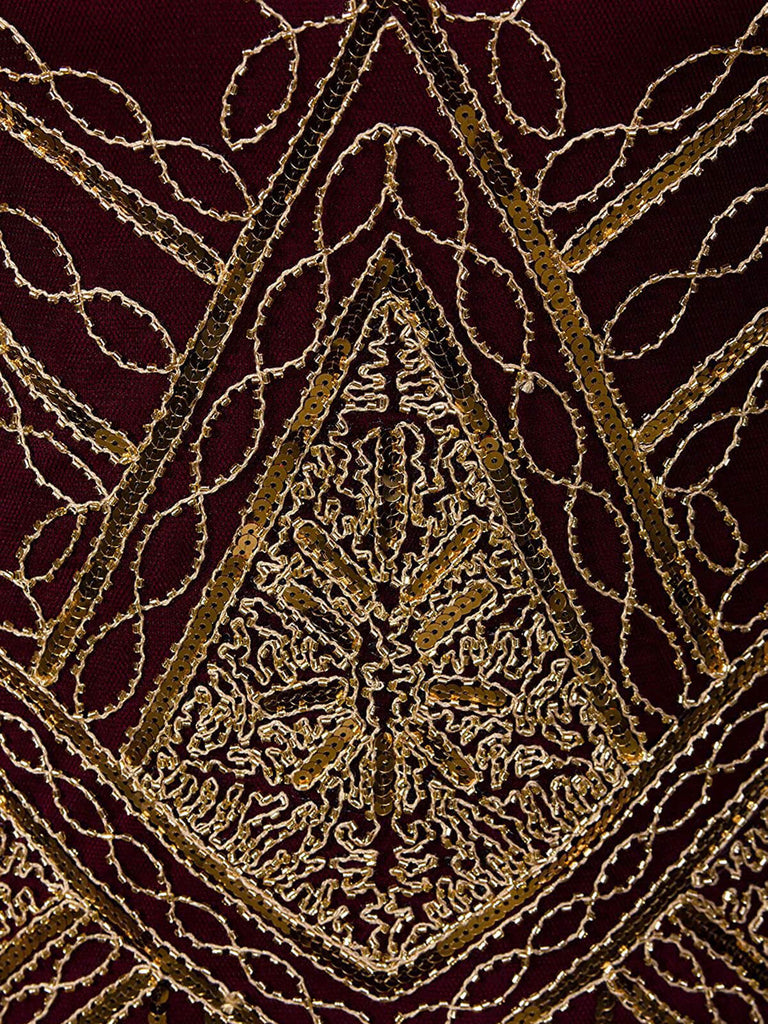 [Produits en Liquidation] Robe Charleston Vintage Année 20 Imprimer Sequin Franges Agrémentées Bordeaux