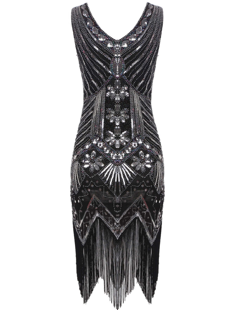 Robe Charleston Vintage Année 20 Flapper à Franges Paillettes Soirée Cocktail