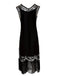 Robe Charleston Vintage Années 20 Gatsby à Frange Paillettes Noire Soirée