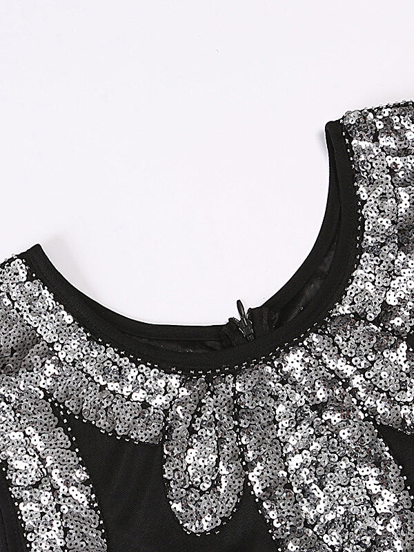 Robe Charleston Vintage Années 20 Gatsby à Frange Paillettes Noire Soirée