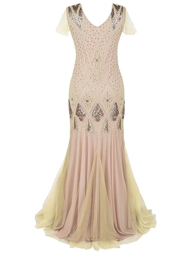 Robes Année 20 Maxi Paillettes Abricotes
