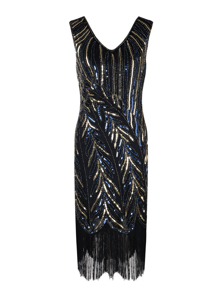 Robe Charleston Vintage Année 20 Gatsby À Paillettes Noire Soirée Chic