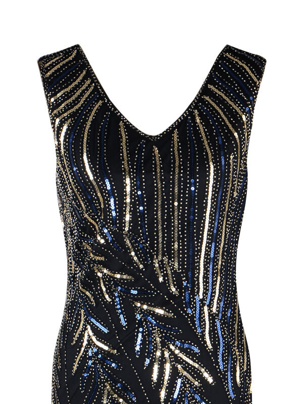 Robe Charleston Vintage Année 20 Gatsby À Paillettes Noire Soirée Chic