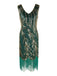 Robe Charleston Vintag Année 20 à Frange Gatsby À Paillettes Verte Chic