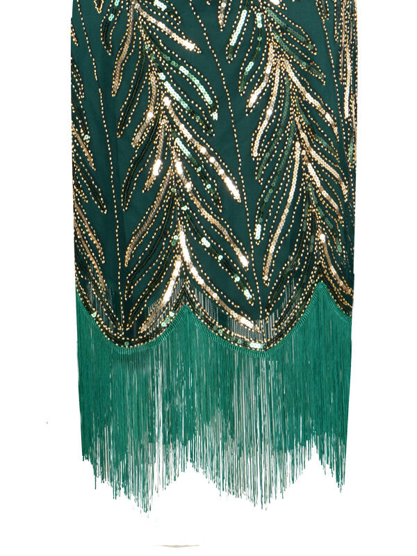 Robe Charleston Vintag Année 20 à Frange Gatsby À Paillettes Verte Chic