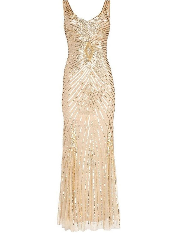 Robe Année 20 Maxi Paillettes Abricot
