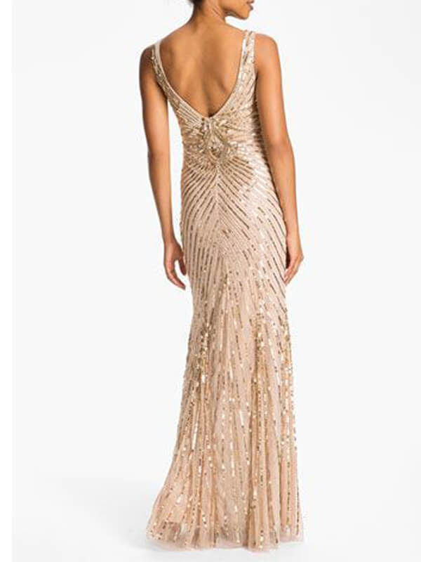 Robe Année 20 Maxi Paillettes Abricot