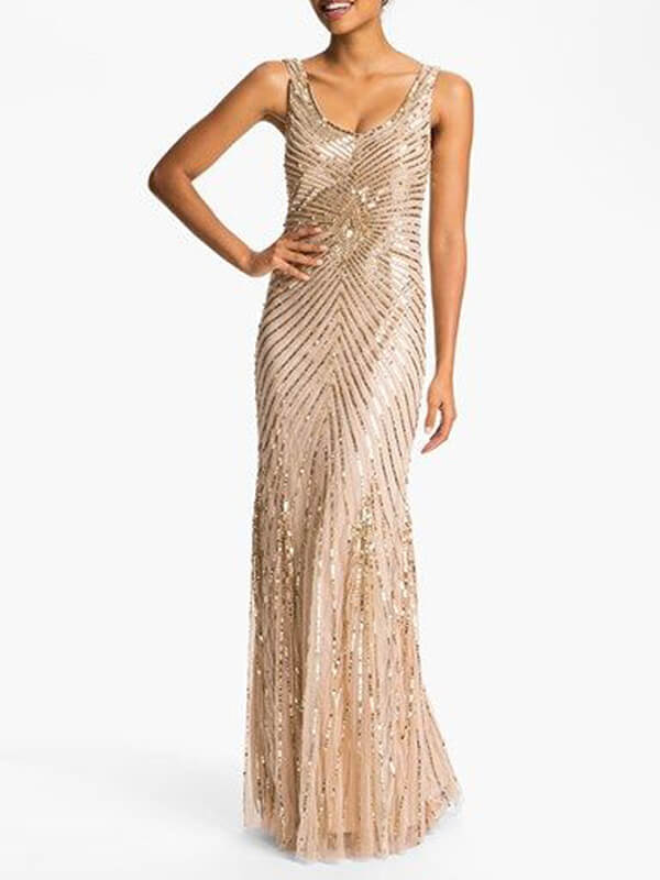 Robe Année 20 Maxi Paillettes Abricot