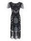 Robe Charleston Vintage Année 20 Gatsby Perlées Frangées avec Manches Chic