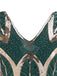 Robe Charleston Vintage Verte Année 20 à Frange Gatsby à Paillettes Col en V