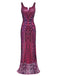 Robe Charleston Rouge Vintage Années 20 à Paillettes Sans Manches Col en V