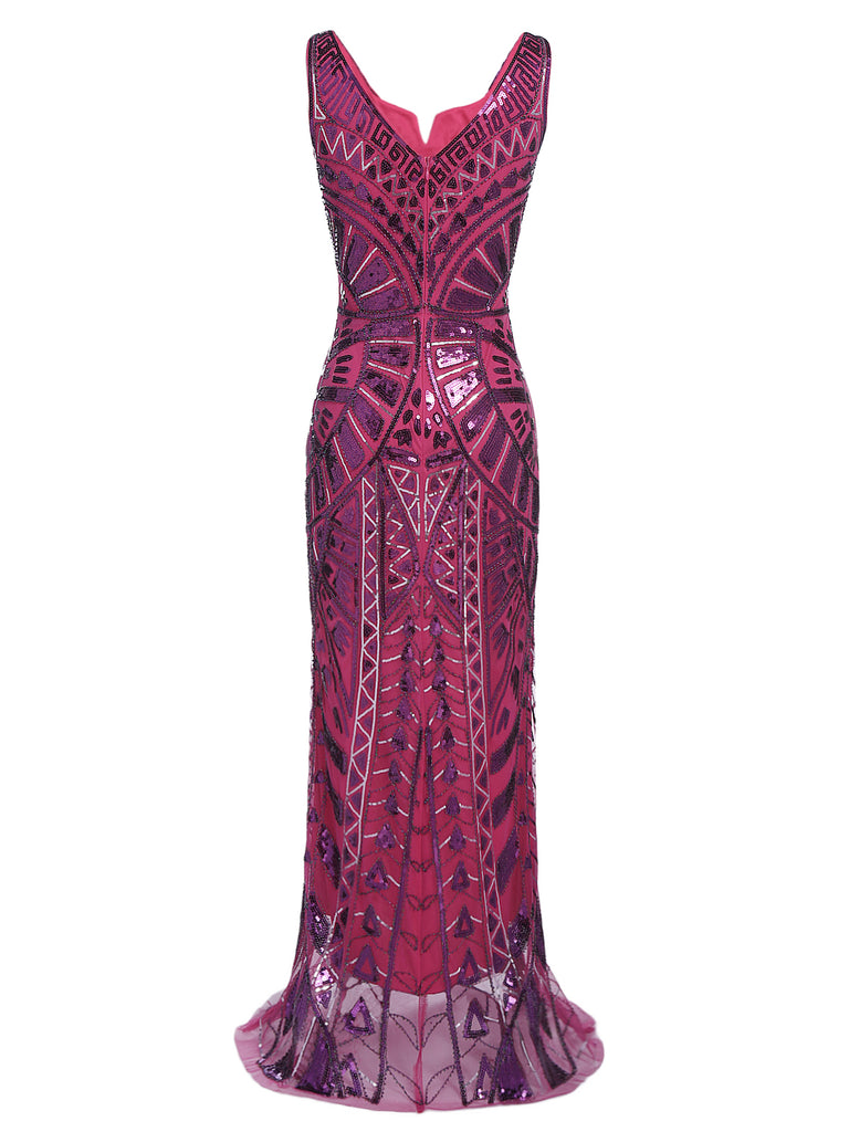 Robe Charleston Rouge Vintage Années 20 à Paillettes Sans Manches Col en V