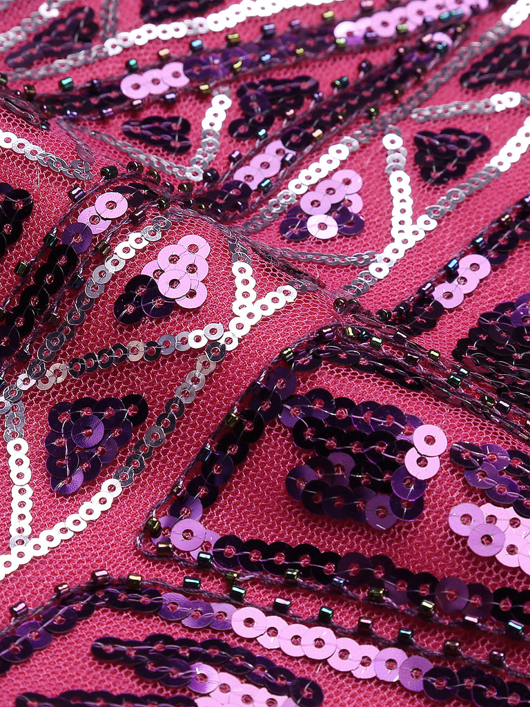 Robe Charleston Rouge Vintage Années 20 à Paillettes Sans Manches Col en V