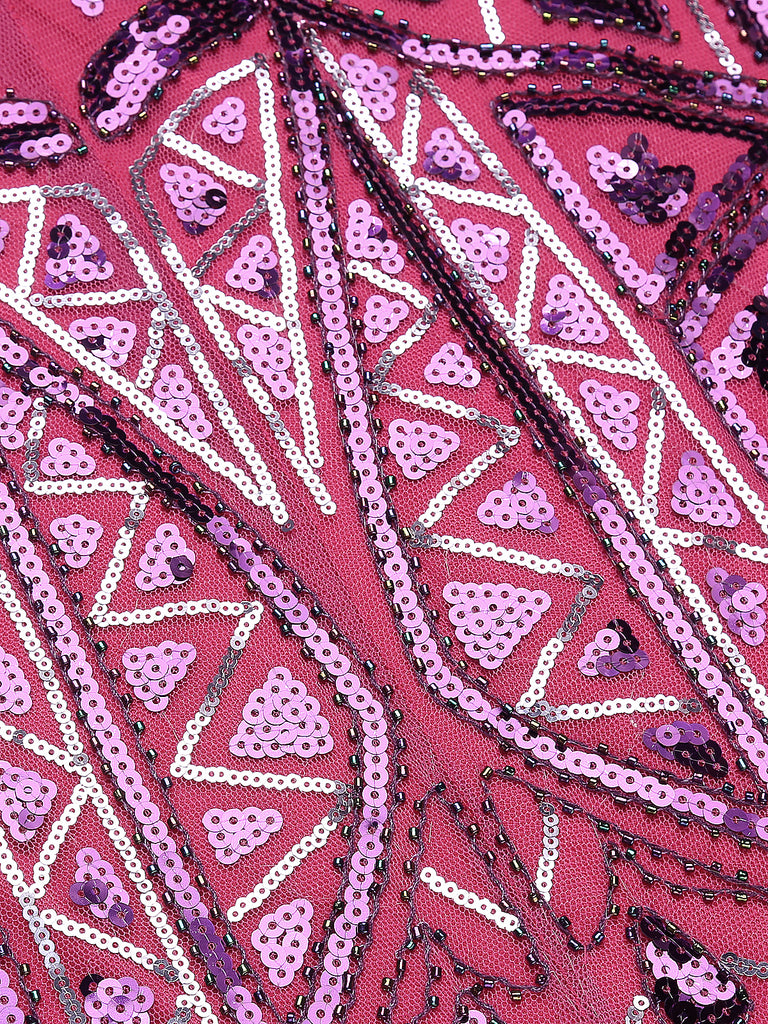 Robe Charleston Rouge Vintage Années 20 à Paillettes Sans Manches Col en V