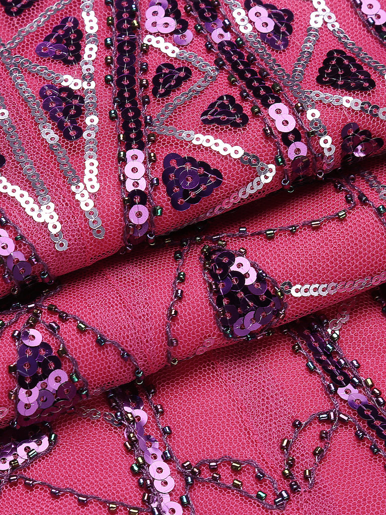 Robe Charleston Rouge Vintage Années 20 à Paillettes Sans Manches Col en V