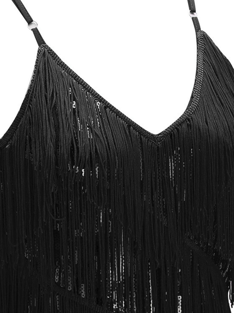 Robe Charleston Vintage Années 20 Gatsby Flapper À Glands Sequins Noir Chic