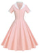 Robe Années 50 À Boutons Rides Rose Manches Courtes