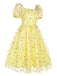 Robe trapèze jaune à fleurs 3D et manches bouffantes