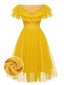Robe trapèze jaune années 1950 en maille à pois