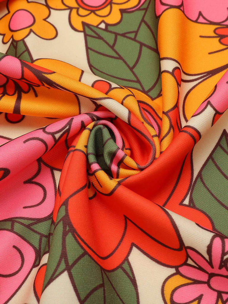 Robe patchwork de fleurs à revers orange des années 1960