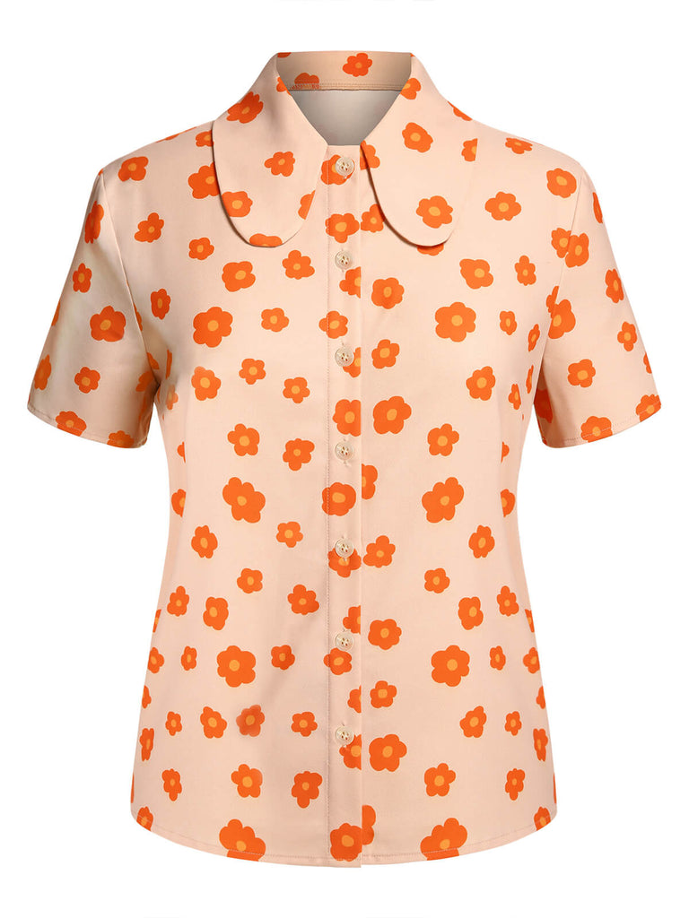 [Prévente] Chemise à manches courtes à fleurs orange des années 1960