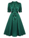 Robe en satin à col en V et ceinture à lacets vert foncé 1940s