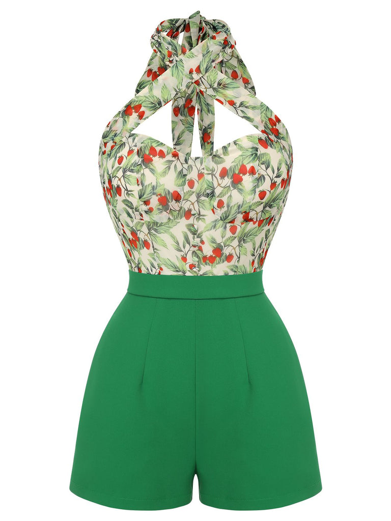 [Pré-vente] Combishort dos nu vert fraise chic des années 1950