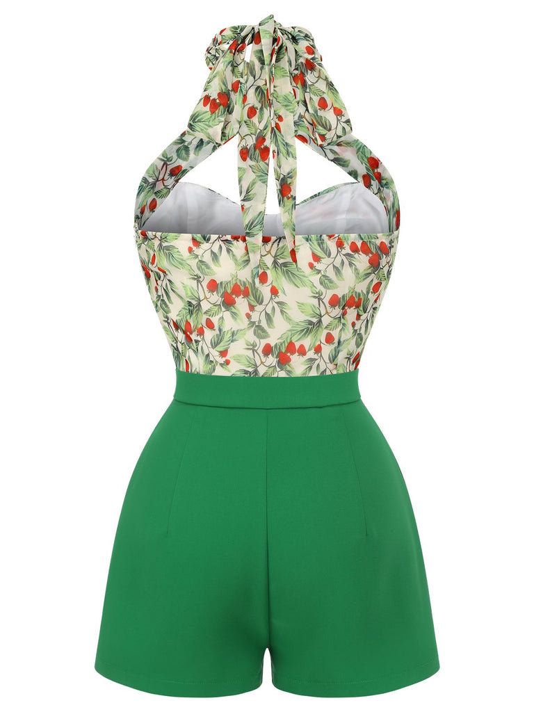 Combishort dos nu vert fraise chic des années 1950