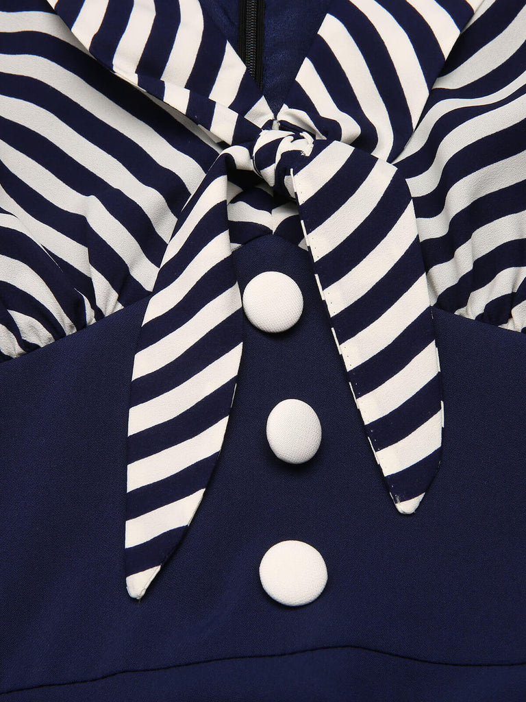 Robe patchwork rayée bleu marine années 1950