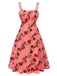 Robe à Bretelles Taille Haute Plissée Roses 1950s