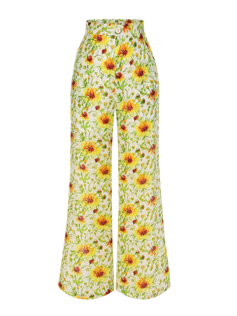 Pantalon Jacquard Tournesol Jaune Années 1950