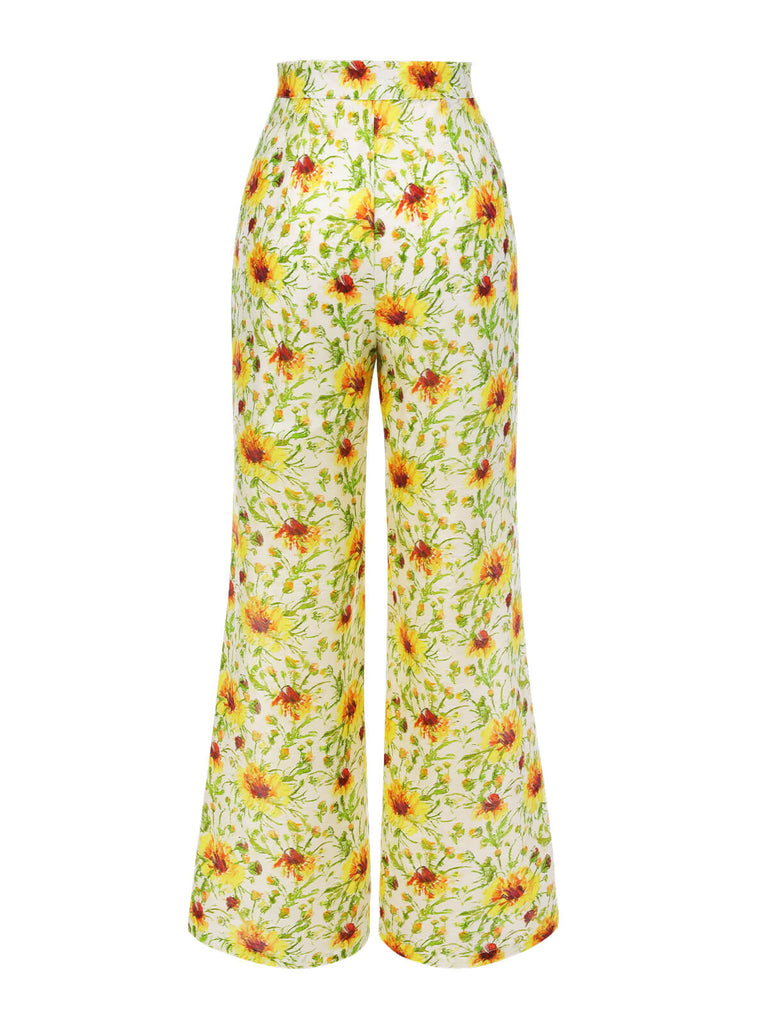 Pantalon Jacquard Tournesol Jaune Années 1950